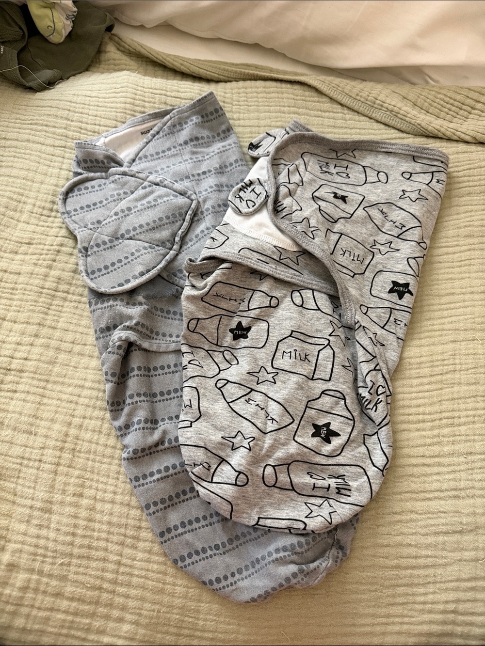 SwaddleMe Gray Printed Newborn Sleep Sacks with Bottle and Dot Designs